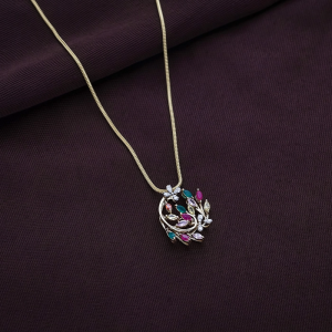 Floral Vine Navratna-Style Diamond Pendant in 18K Gold - DPND0729S273