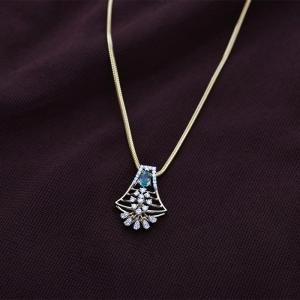 Geometric Pyramid Jali Diamond Pendant with Pear Emerald Drop - DPND0749S273