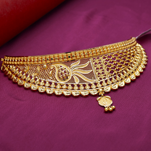 Antique Matte Gold Jali Choker Necklace with Temple-Style Drops - NCCS1005SU2E97
