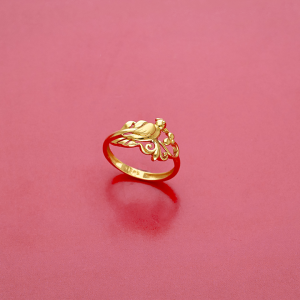 Charming Bird on Branch Gold Ring with Nature-Inspired Filigree - RNL11246S358