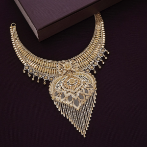 Antique Jali Filigree Gold Choker Necklace - NCKSS32224SU3369