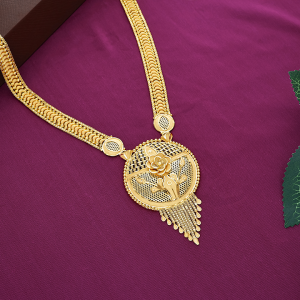 Ornate Floral Circular Jali Rani Haar Gold Necklace with Tassel Drops - NKSS1482SU2EA1