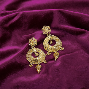 22K Gold Floral Chandbali Earrings Design - ER17476S385