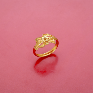 Elegant Floral Bow Gold Ring with Textured Filigree - RNL14319SU2E99