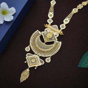 Regal Geometric & Chandbali Filigree Gold Long Haram Necklace - NKSL8370SU2EA1
