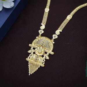 Grand Floral Bloom & Semi-Circular Jaali Filigree Gold Long Haram Necklace - NKSL8371SU2EA1
