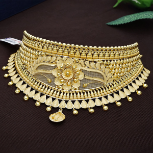 Ornate Floral Filigree Gold Choker Necklace - NCCS1146SU3369