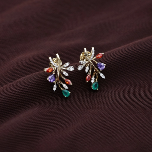Vibrant Multi-Gemstone Floral Vine Diamond Stud Earrings - DERR4476S273