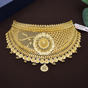 Ornate Sunflower Jali Gold Choker Necklace - NCCS1143SU3369