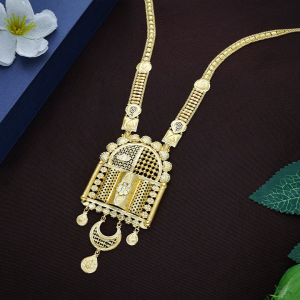 Royal Architectural Filigree Gold Long Haram Necklace with Chandbali Drops - NKSL8373SU2EA1