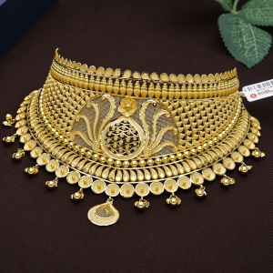 Ornate Peacock Feather Jali Gold Choker Necklace - NCCS1145SU3369