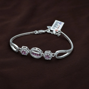 Elegant Pink Stone Geometric CZ Silver Bracelet - SBLS1456S201