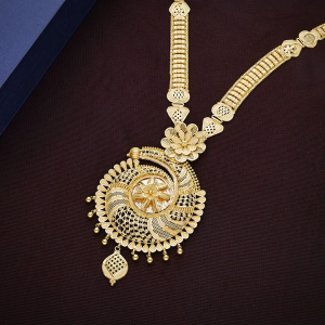 Radiant Sunburst Motif Gold Long Necklace - NKSL8595SUZEAE