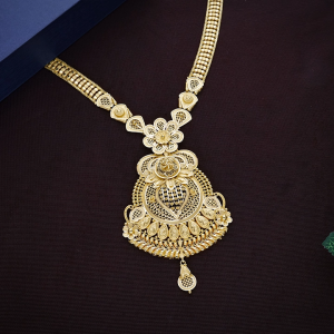 Exquisite Floral Droplet Gold Long Necklace - NKSL8594SUZEAE