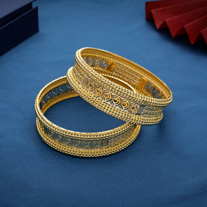 Intricate Peacock Wave Jali Work Gold Broad Kada Bangles - BNG23128S117