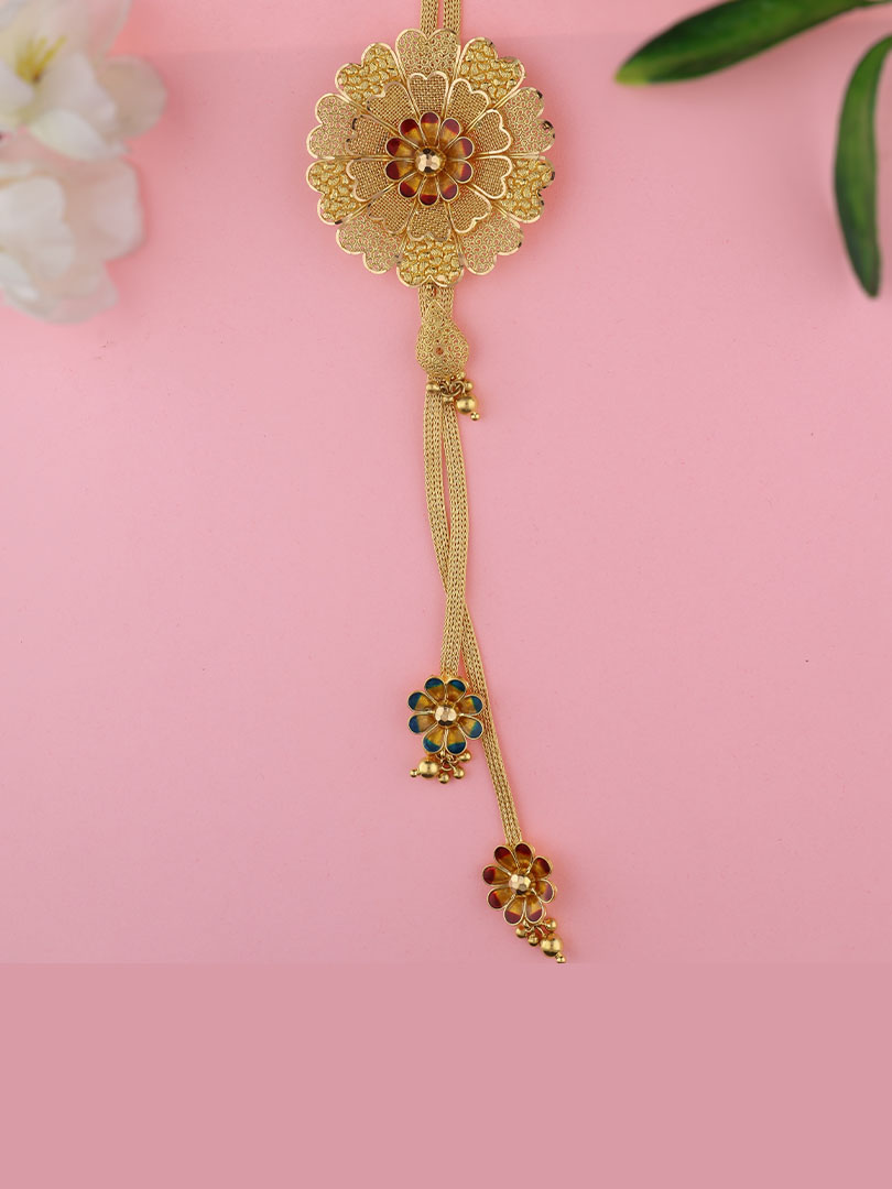 Floral Medallion Semi Long Gold Necklace-1060005172316AA S34 - Image 2