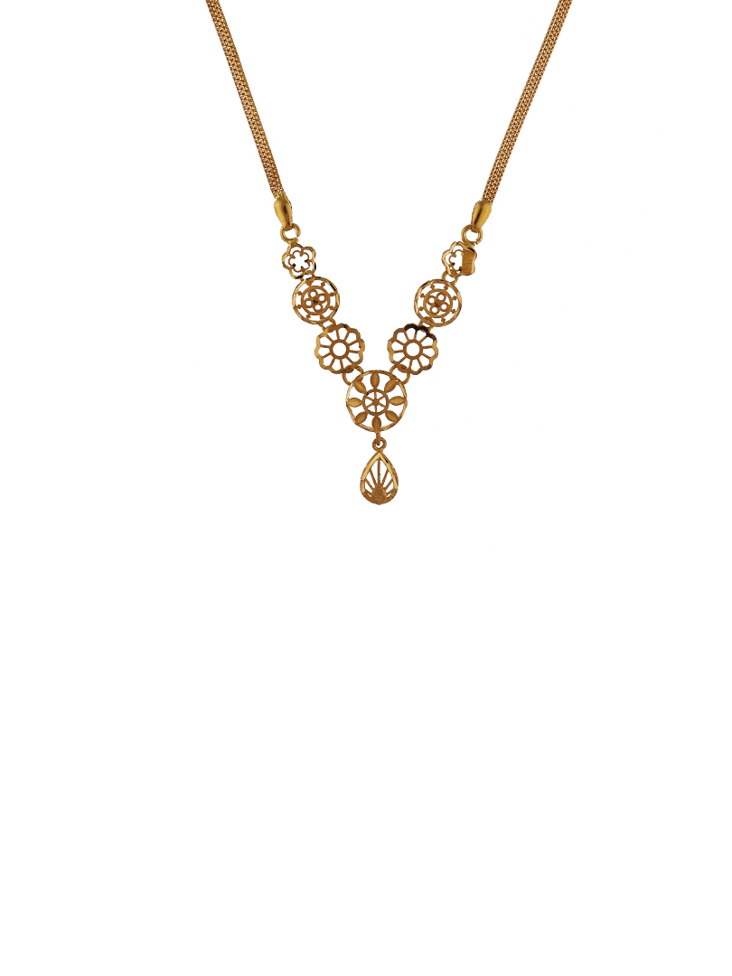Flora Wheel Semi Long Gold Necklace-1060007431572AA S353 - Image 3