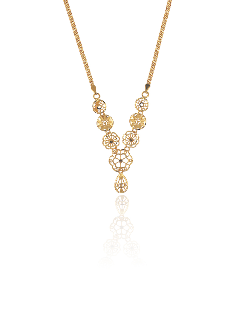 Floral Disc Semi Long Gold Necklace-1060007431701AA S353 - Image 2