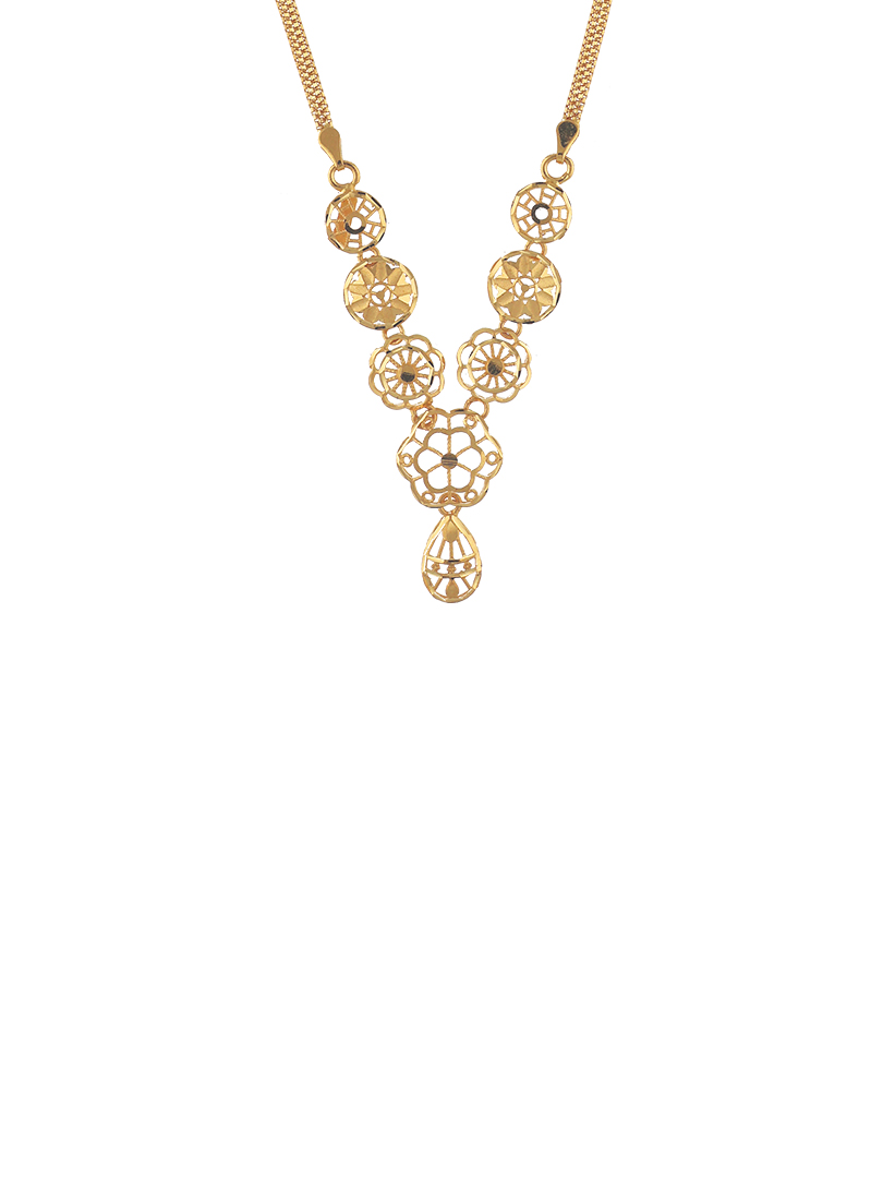 Floral Disc Semi Long Gold Necklace-1060007431701AA S353 - Image 3