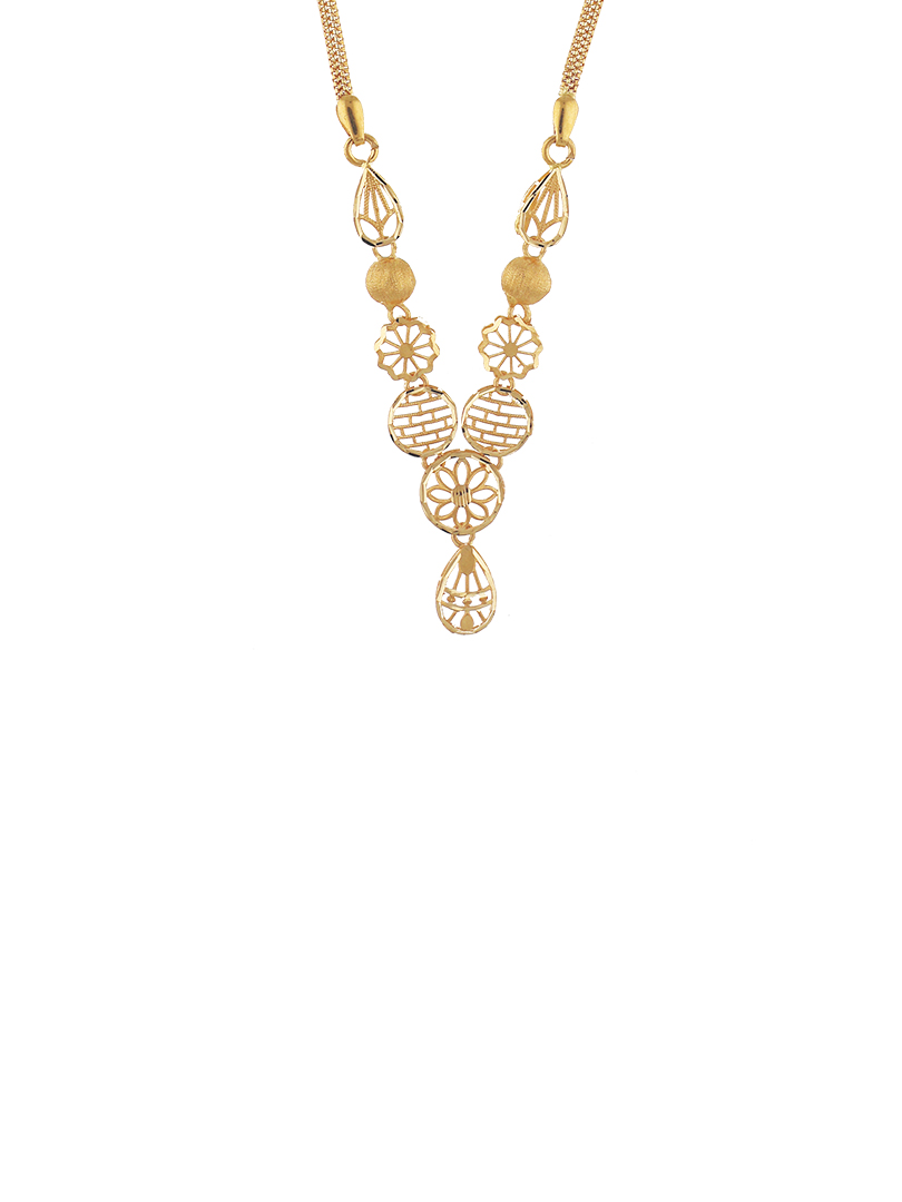 Lattice Bloom Semi Long Gold Necklace-1060007431657AA S353 - Image 3