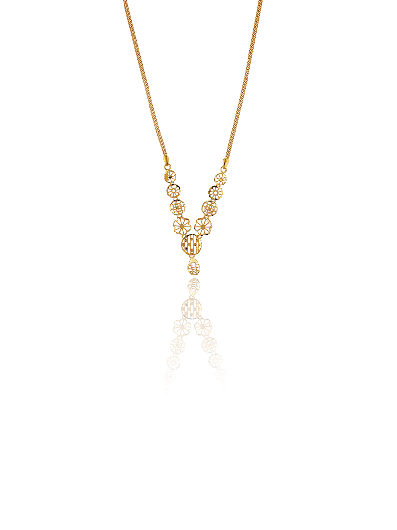 Floral Link Semi Long Gold Necklace-1060007431695AA S353 - Image 2