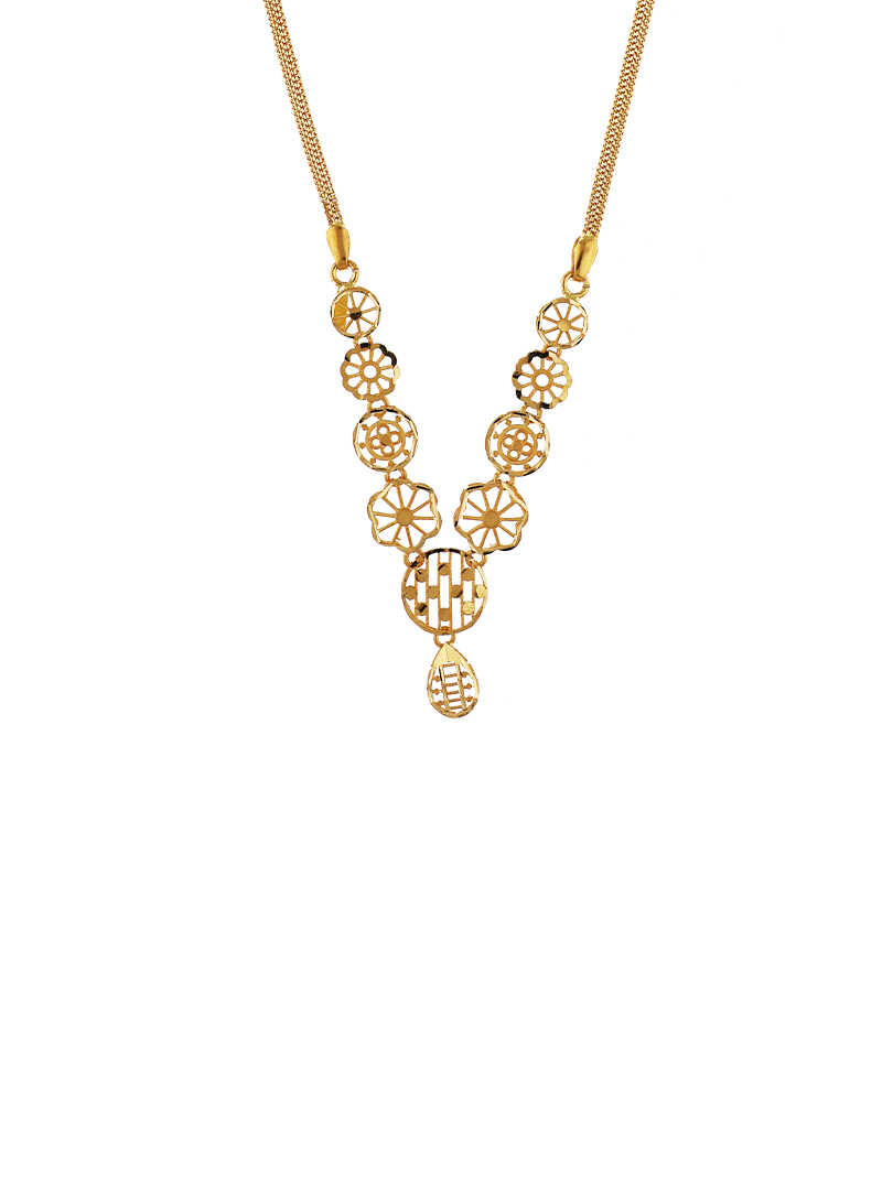 Floral Link Semi Long Gold Necklace-1060007431695AA S353 - Image 3