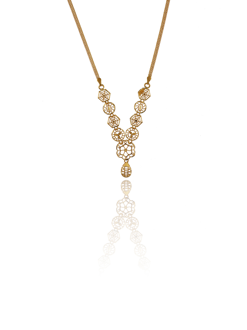 Geo Bloom Semi Long Gold Necklace-1060007431671AA S353 - Image 2