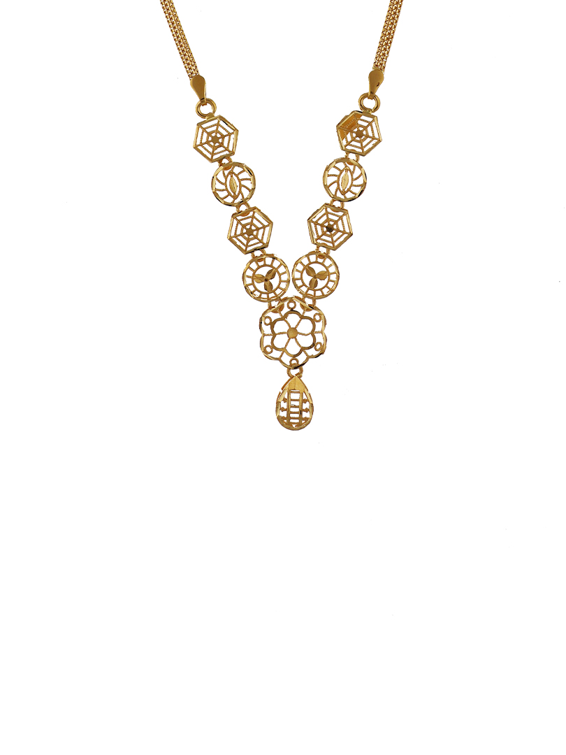 Geo Bloom Semi Long Gold Necklace-1060007431671AA S353 - Image 3