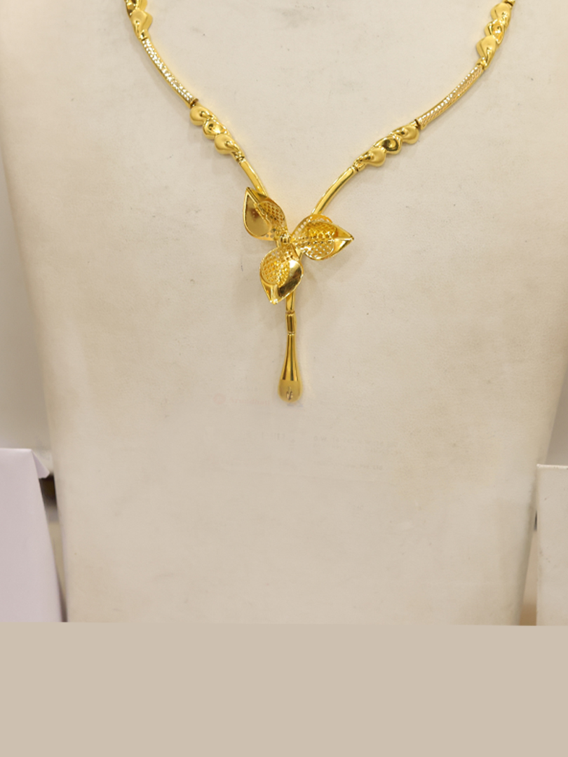 Leaf Drop Semi Long Gold Necklace-1060002179370AA S181 - Image 2