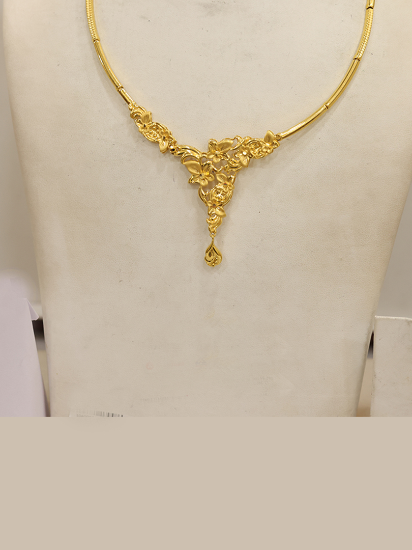 Ornate Bloom Semi Long Gold Necklace-1060002179325AA S181 - Image 2