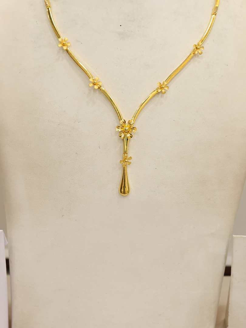 Petal Drop Semi Long Gold Necklace-1060002179387AA S181 - Image 2