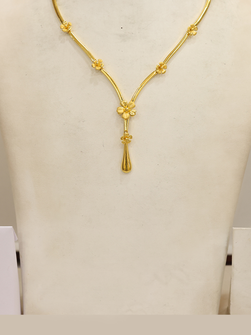Floral Drop Semi Long Gold Necklace-1060002179417AA S181 - Image 2