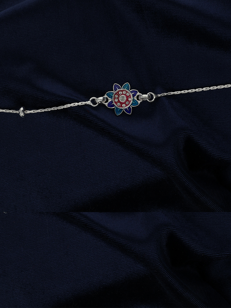 Petal Harmony Blossom Silver Rakhi - Image 2