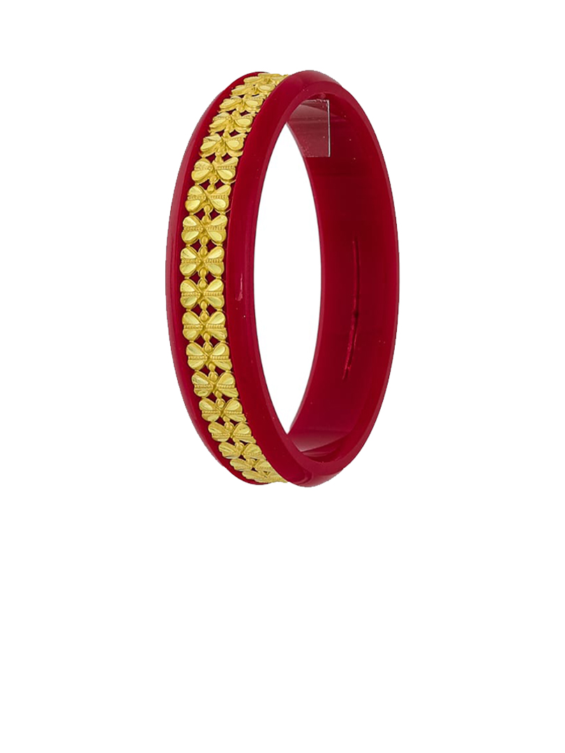 22K Floral Cluster Gold Sankha Bangles-SJ-06 - Image 2