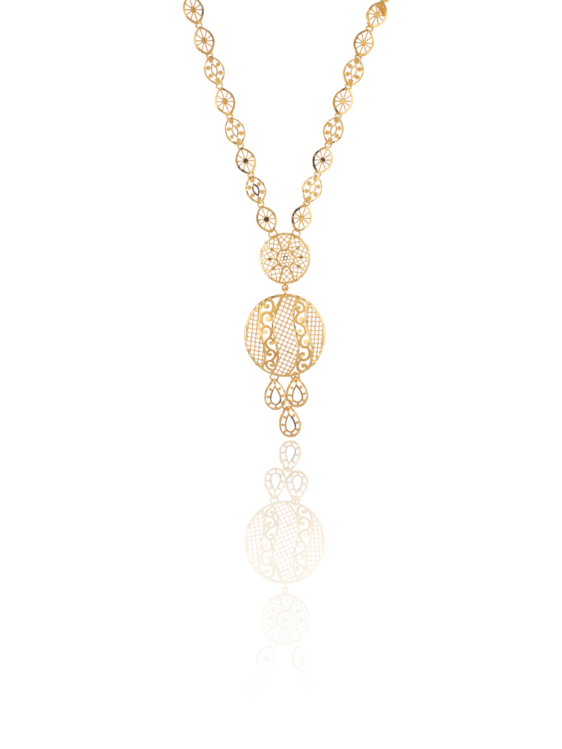 Dual Disc Semi Long Gold Necklace-1060007430957 - Image 2