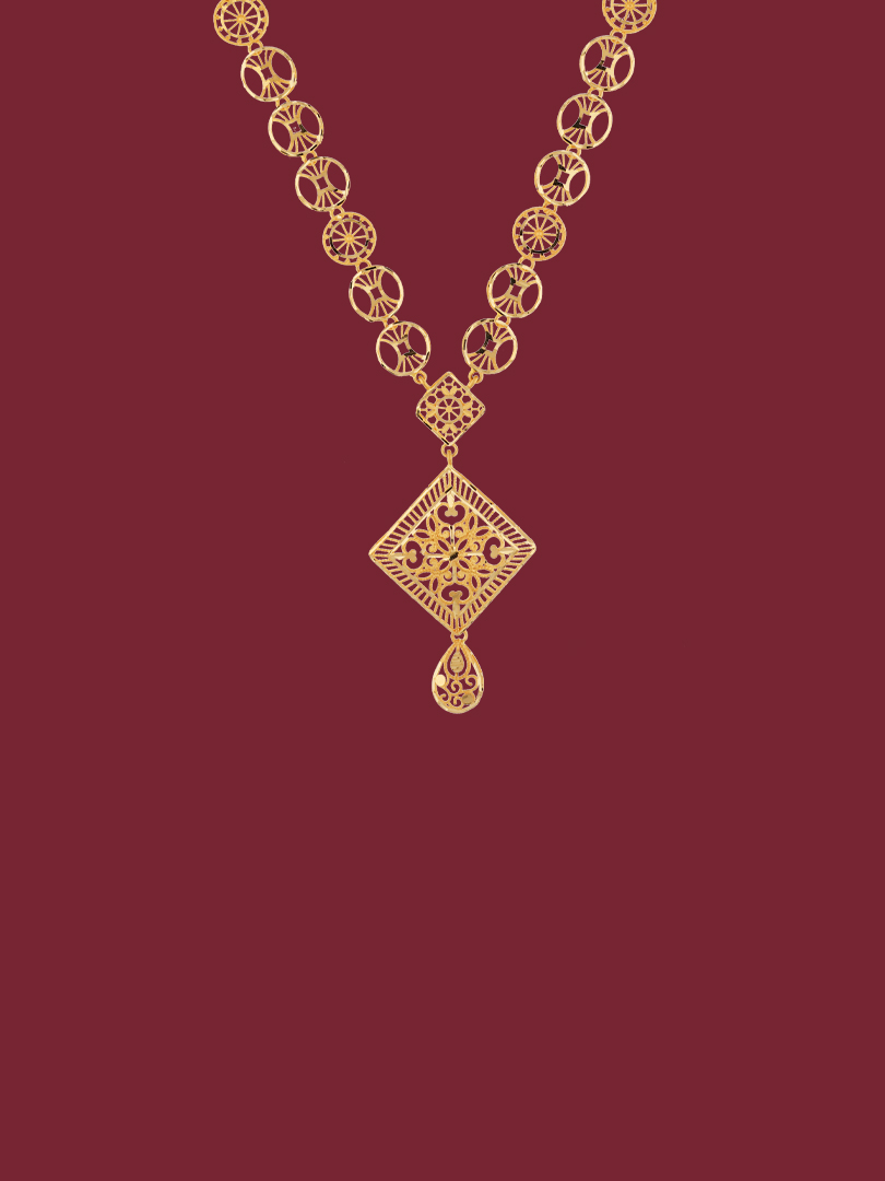 Wheel Link 22kt  Semi Long Gold Necklace-1060007431268 - Image 3