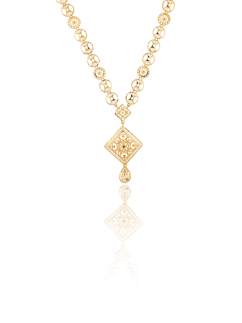 Wheel Link 22kt  Semi Long Gold Necklace-1060007431268 - Image 2