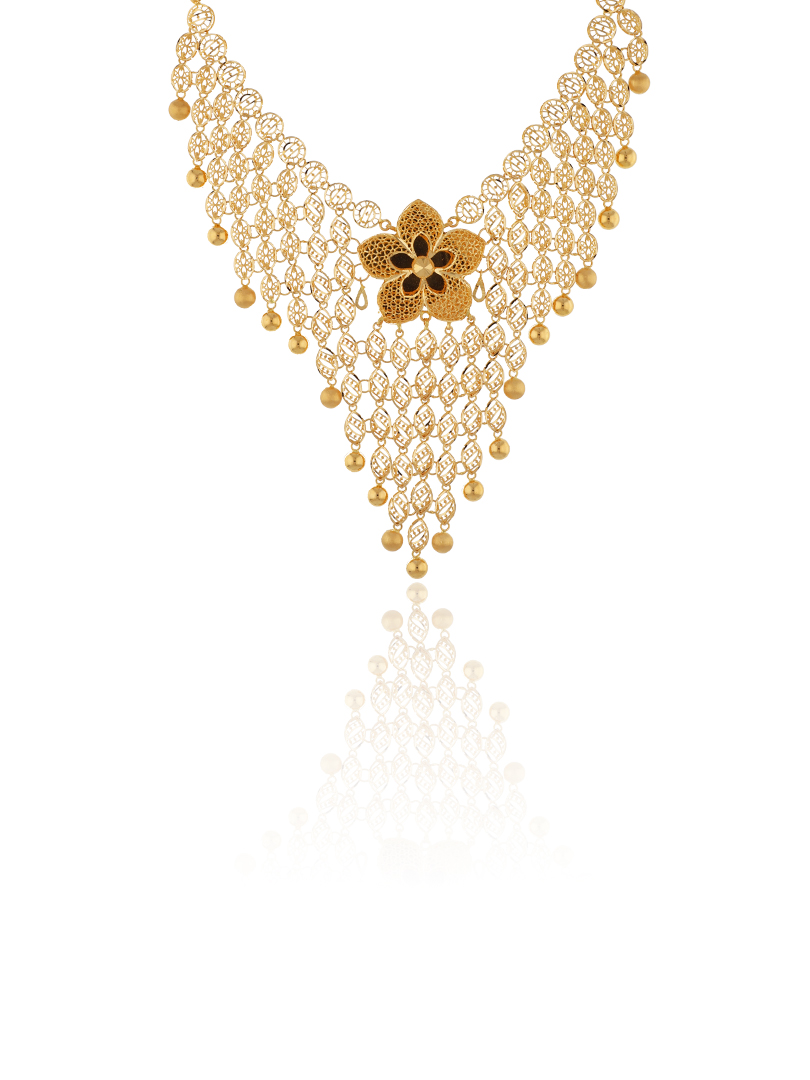 Floral Cascade Semi Long Gold Necklace-1060007460411 - Image 2