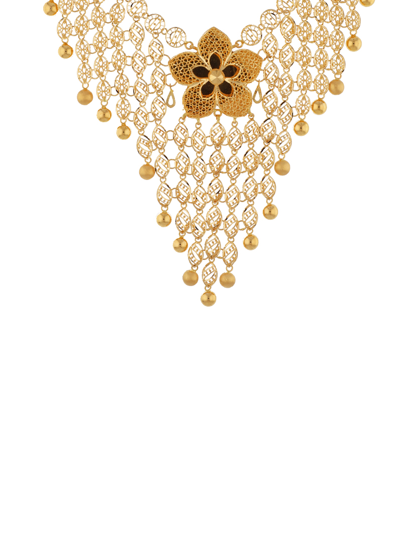 Floral Cascade Semi Long Gold Necklace-1060007460411 - Image 3