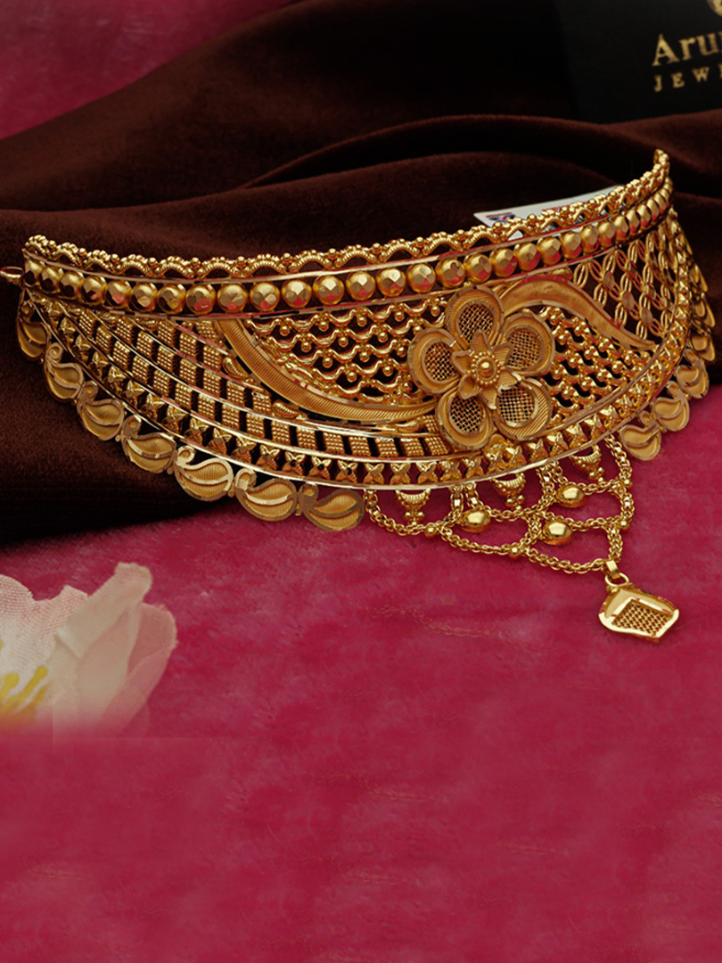 Heritage Floral Traditional Gold Choker Necklace -1060007607519AA S101 - Image 2