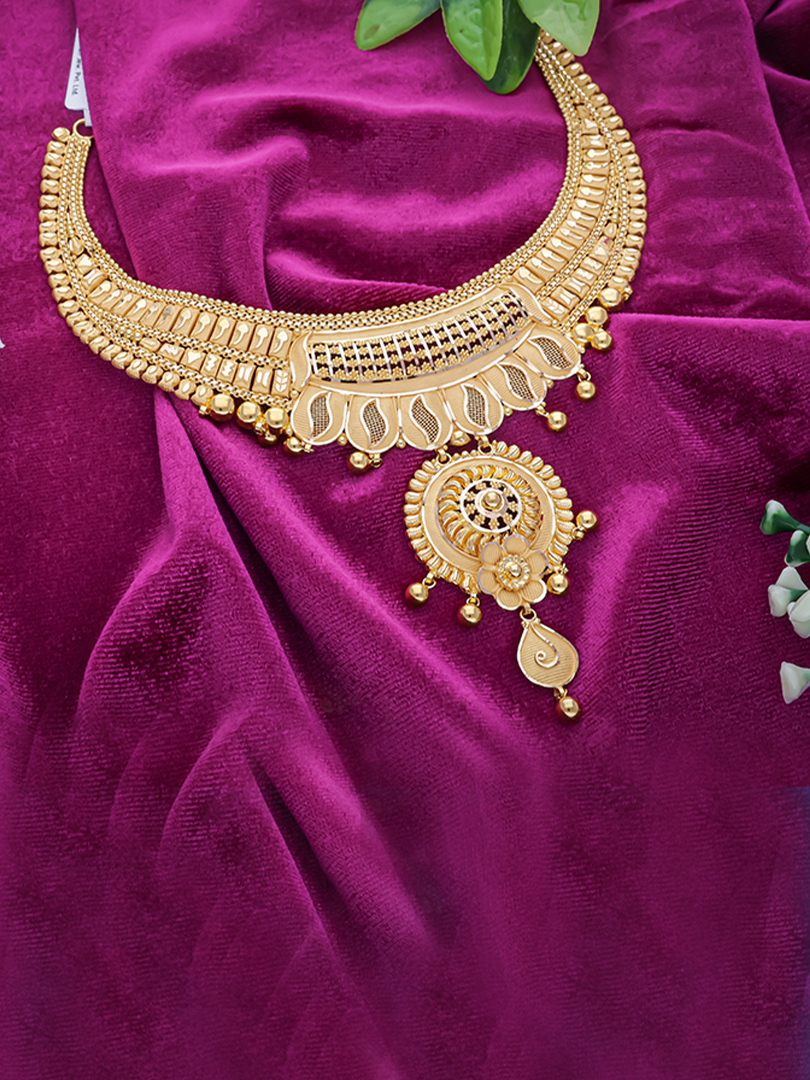 Spiral Leaf Semi Long Gold Necklace-1060008781263AA S264 - Image 2