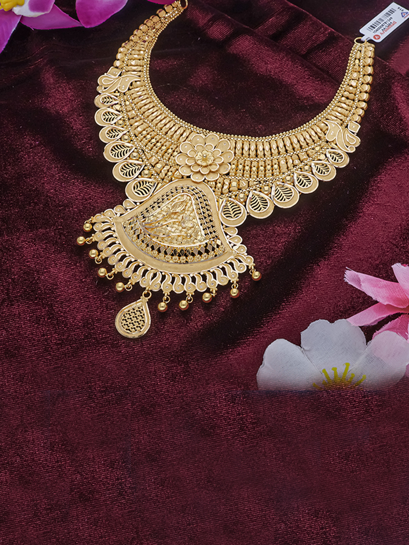 Floral Basket Semi Long Gold Necklace-1060008781249AA S264 - Image 2