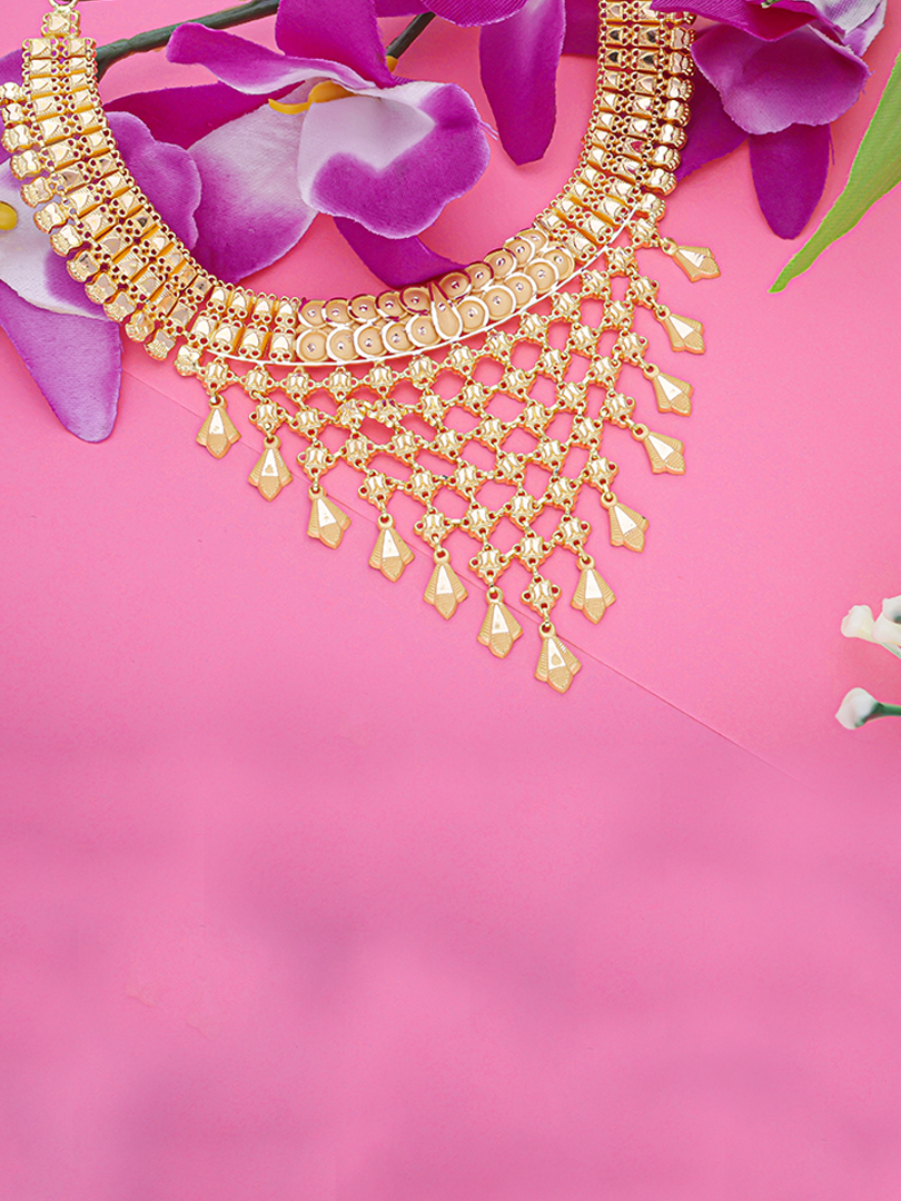 Golden Lattice 22kt Semi Long Gold Necklace-1060008779819AA S327 - Image 2