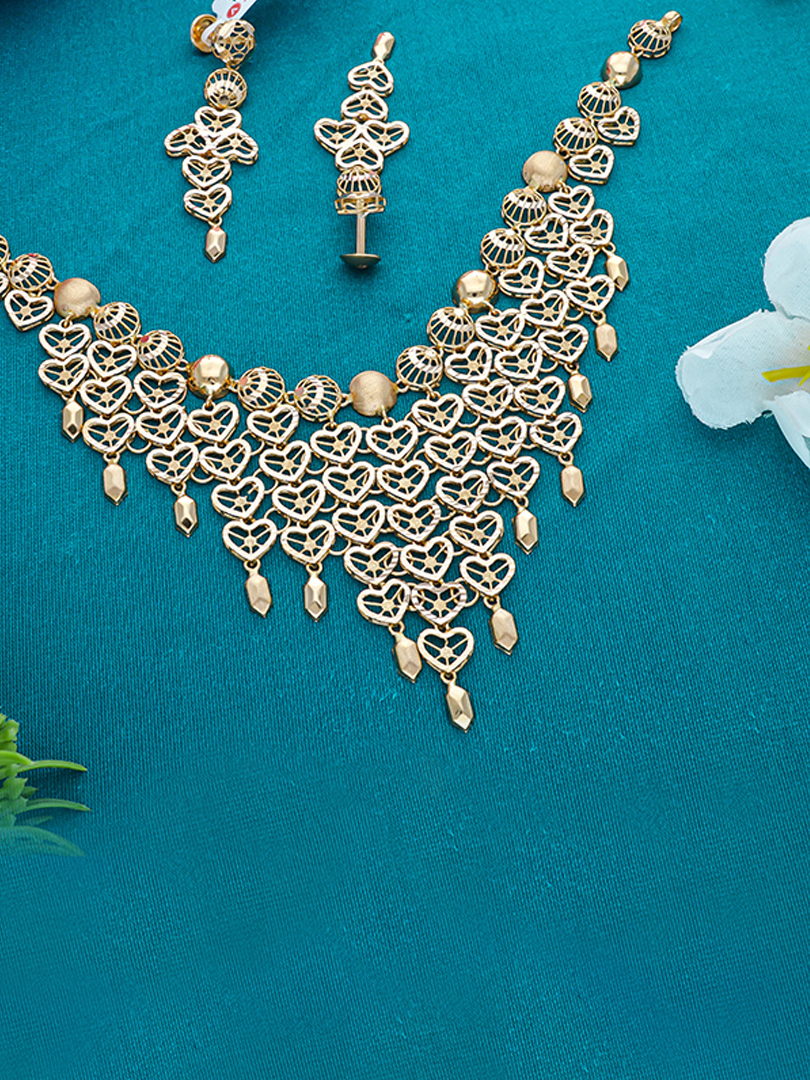 Hearts Cascade Semi Long Gold Necklace-1060008781348AA S264 - Image 2