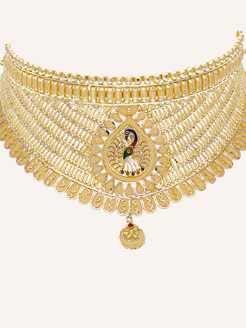 Royal Peacock Bridal Gold Choker Necklace-1060009818425AA S373 - Image 2