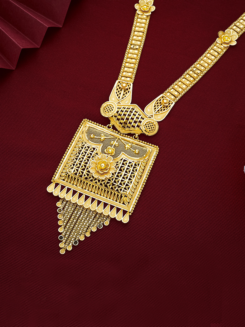 Kusuma Grid Traditional Long Gold Necklace-1060011070781AA S401 - Image 2