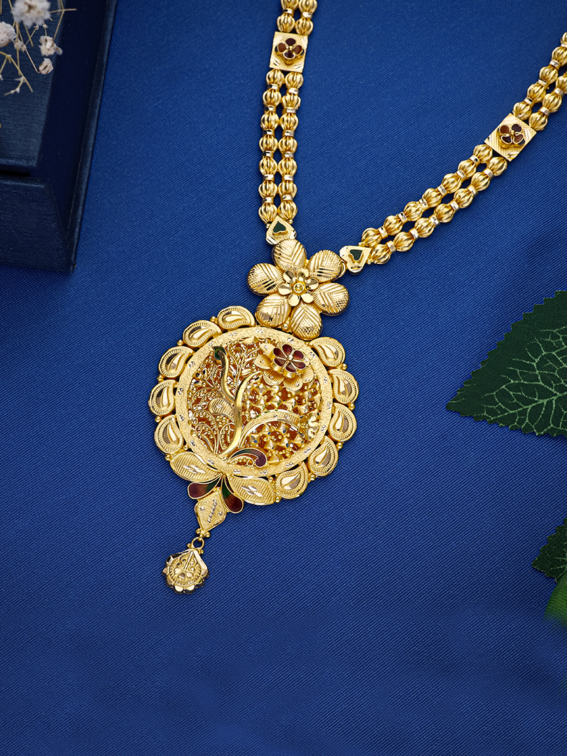 Aarya Floral Aura Long Gold Necklace-1060011458145AA S416 - Image 2
