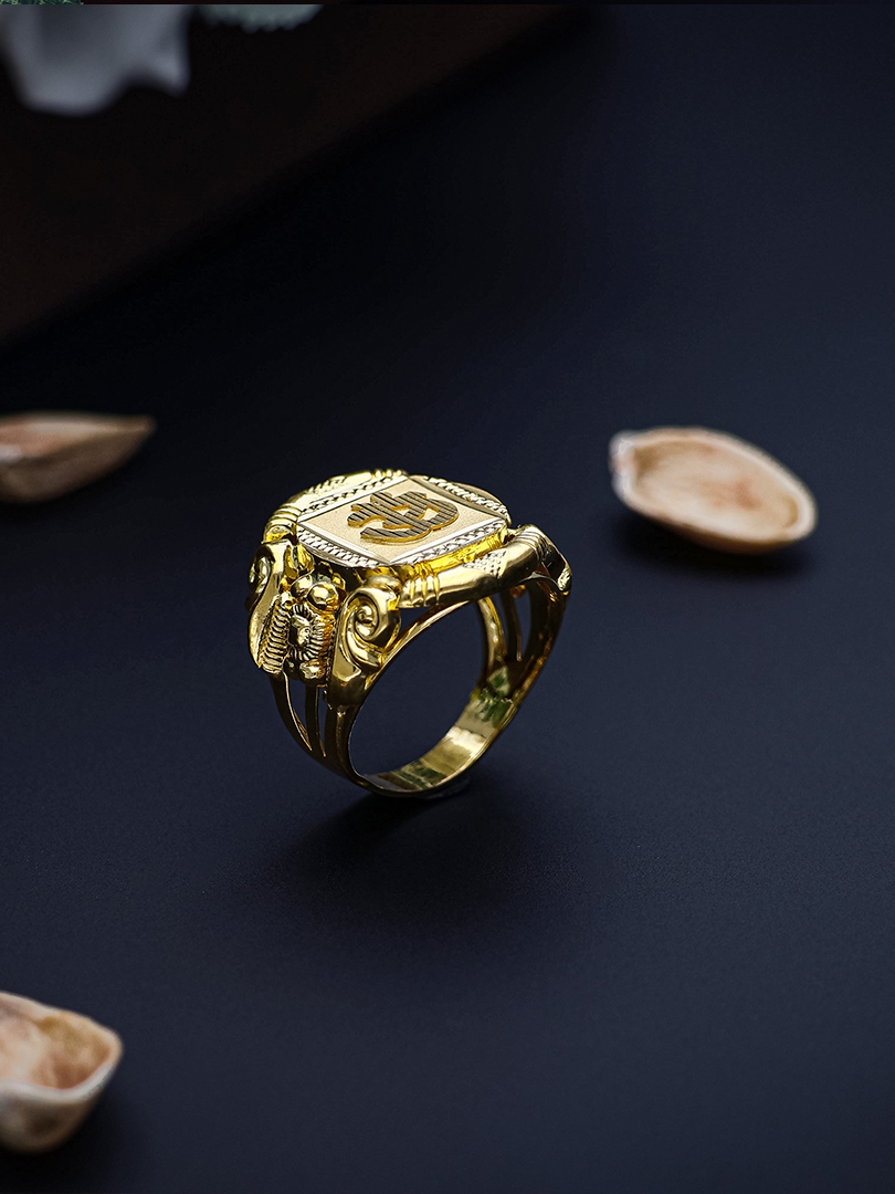 Divine Om Square Gold Ring For Men-1060011331837 - Image 2