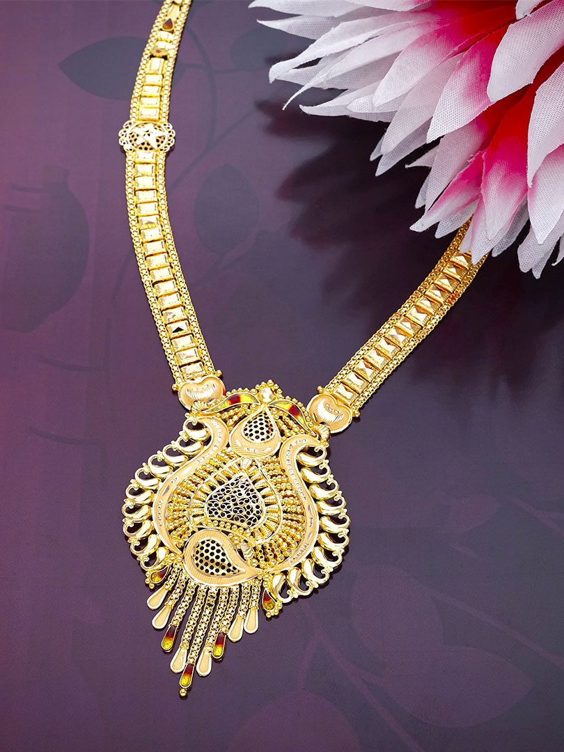 Floral Harmony Long Gold Necklace-NKSS2051S345 - Image 3