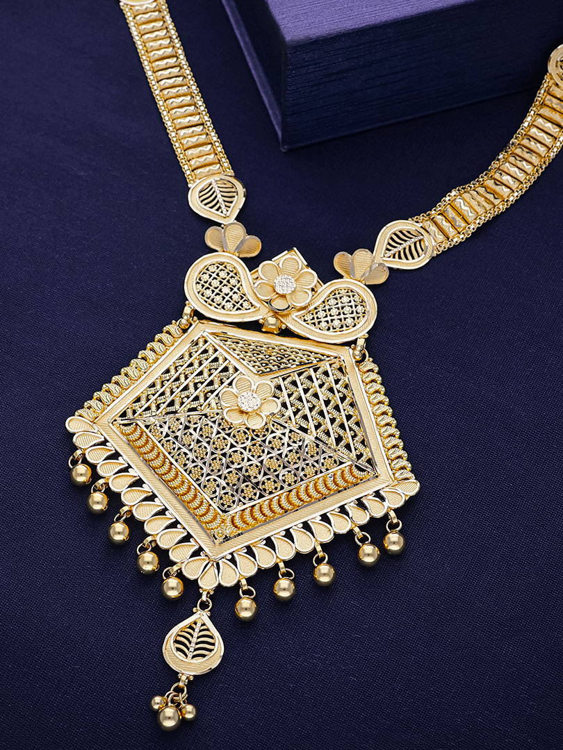 Floral Long Gold Necklace-NKSS1869S382 - Image 3